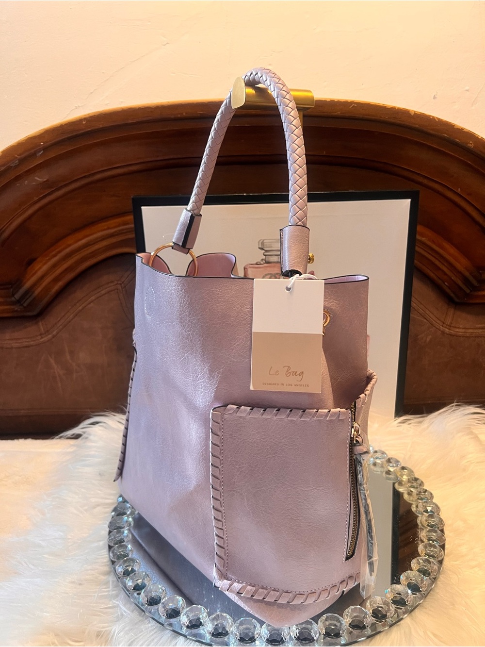 Le bag Lavender vegan leather Braided-Handle shoulder bag